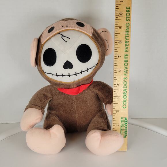 Fiesta Furrybones Plush Monkey Skeleton 9" Brown Red Scarf Stuffed Animal Toy - Picture 6 of 16
